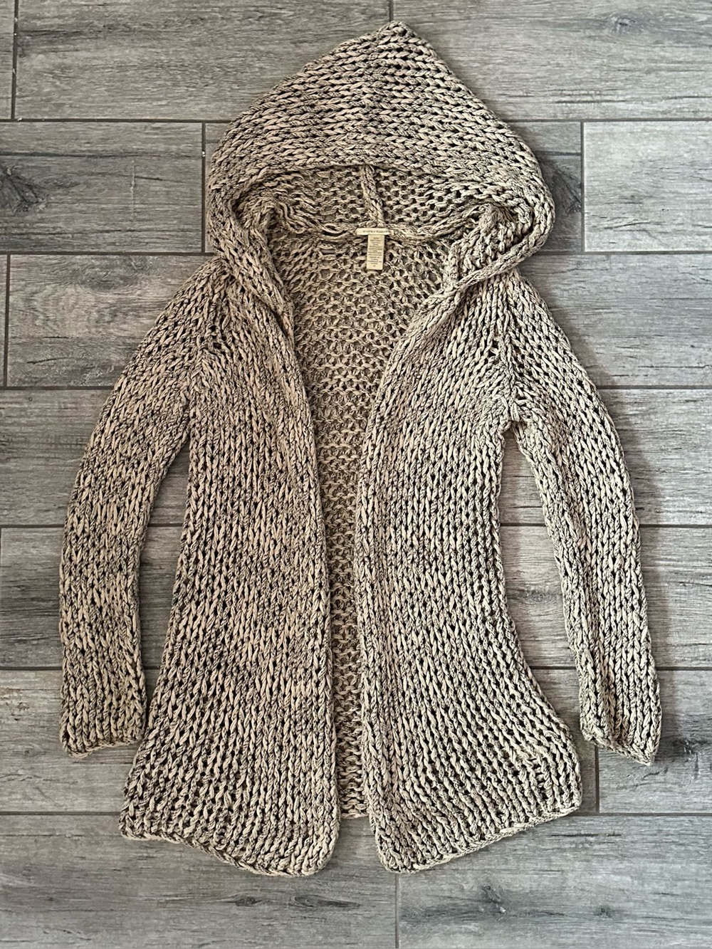 White + Warren Chunky Beige Hooded Open-Front Cardigan